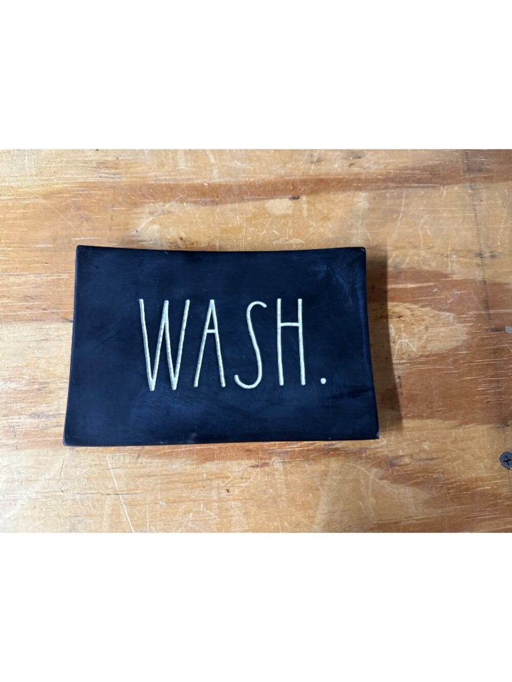 Rae Dunn “WASH” Soap Dish Ceramic Black White Bathroom Sink Accessory New